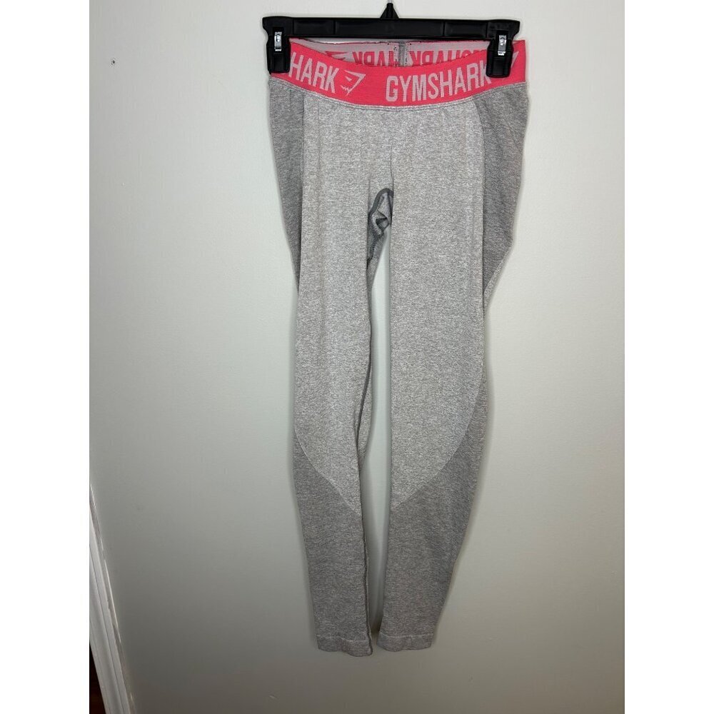 Gym shark Women's Grey athletic fitness pats grey with pink wasteband leggings S